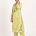 Green Embroidered Straight-fit Cotton Co-ord Set - Lakshita