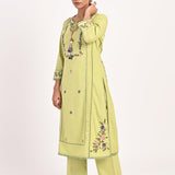 Green Embroidered Straight-fit Cotton Co-ord Set - Lakshita