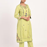 Green Embroidered Straight-fit Cotton Co-ord Set - Lakshita