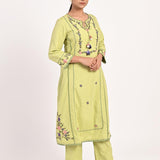 Green Embroidered Straight-fit Cotton Co-ord Set - Lakshita