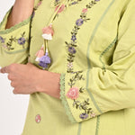 Green Embroidered Straight-fit Cotton Co-ord Set - Lakshita