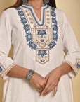 Ivory Cotton Multicolor Embroidered Kurta Set - Lakshita