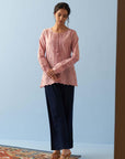 Pink Schiffli Embroidered Top with Lace Insert - Lakshita