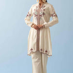 Ivory Embroidered Kurta for Women with Puffed Sleeves - Lakshita