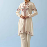 Ivory Embroidered Kurta for Women with Puffed Sleeves - Lakshita