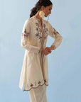Ivory Embroidered Kurta for Women with Puffed Sleeves - Lakshita