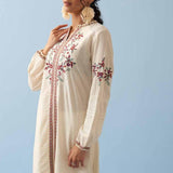 Ivory Embroidered Kurta for Women with Puffed Sleeves - Lakshita