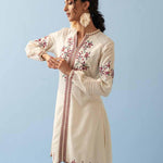 Ivory Embroidered Kurta for Women with Puffed Sleeves - Lakshita