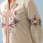 Ivory Embroidered Kurta for Women with Puffed Sleeves - Lakshita
