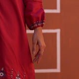 Pink Embroidered Kurta for Women with Puffed Sleeves - Lakshita