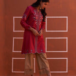 Pink Embroidered Kurta for Women with Puffed Sleeves - Lakshita