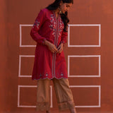 Pink Embroidered Kurta for Women with Puffed Sleeves - Lakshita