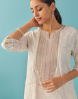 Ivory Textured Kurta set with Multicolor Embroidery