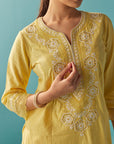 Round Neck Embroidered Yellow Kurta Set - Lakshita