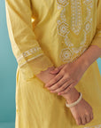 Round Neck Embroidered Yellow Kurta Set - Lakshita