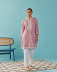 Pink V-Neck Kurti with Dori Embroidery & Sequins Work - Lakshita