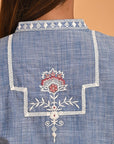 Blue Embroidered Slub Tunic - Lakshita