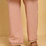 Nude Pink Schiffili Embroidered Cotton Co-ord Set with 3/4th Sleeves - Lakshita