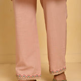 Nude Pink Schiffili Embroidered Cotton Co-ord Set with 3/4th Sleeves - Lakshita