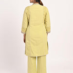 Yellow Schiffili Embroidered Cotton Co-ord Set with 3/4th Sleeves - Lakshita