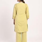 Yellow Schiffili Embroidered Cotton Co-ord Set with 3/4th Sleeves - Lakshita