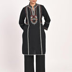 Black Schiffili Embroidered Cotton Co-ord Set with 3/4th Sleeves - Lakshita