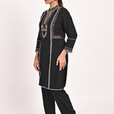 Black Schiffili Embroidered Cotton Co-ord Set with 3/4th Sleeves - Lakshita