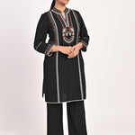 Black Schiffili Embroidered Cotton Co-ord Set with 3/4th Sleeves - Lakshita