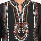 Black Schiffili Embroidered Cotton Co-ord Set with 3/4th Sleeves - Lakshita
