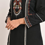Black Schiffili Embroidered Cotton Co-ord Set with 3/4th Sleeves - Lakshita