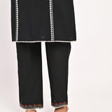 Black Schiffili Embroidered Cotton Co-ord Set with 3/4th Sleeves - Lakshita