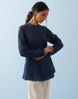 Navy Blue Collared Embroidered Tunic for Women - Lakshita