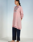 Solid Pink Tunic with Stylish Gathered Sleeve