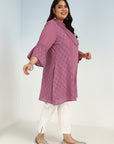 Pink Short Tunic with Mirror Work and Bell Sleeves