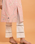 Pink Straight Embroidered Kurta with 3/4th Sleeves - Lakshita