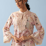 Pink Floral Printed Loose Fit Kurta with Lace Inserts - Lakshita