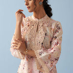 Pink Floral Printed Loose Fit Kurta with Lace Inserts - Lakshita