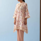 Pink Floral Printed Loose Fit Kurta with Lace Inserts - Lakshita