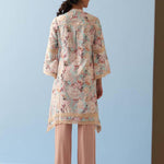 Spa Blue Floral Printed Loose Fit Kurta with Lace Inserts - Lakshita