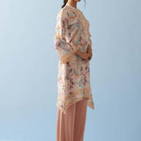 Spa Blue Floral Printed Loose Fit Kurta with Lace Inserts - Lakshita