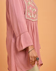 Pink Collared Tunic with Embroidery at Yoke - Lakshita