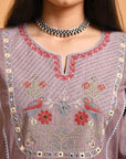 Lavender Embroidered A-Line Long Kurta - Lakshita