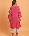 Carrot Pink Embroidered Long Kurta for Women - Lakshita