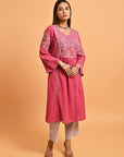 Carrot Pink Embroidered Long Kurta for Women - Lakshita
