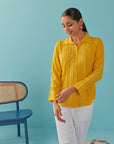 Mustard Cut Work Classic Shirt with Beads Button - Lakshita