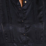 Navy Blue Satin Shirt with Balloon Sleeves and Open Front - Lakshita
