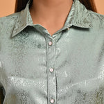 Green Co-ord Set with Net Inserts at Sleeves - Lakshita