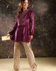 Fuchsia Embroidered Velvet Tunic for Women
