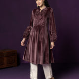 Marya Pink Self-Embroidered Velvet A-line Kurta