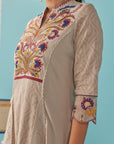 Beige Multi Color Floral Embroidered Kurta Set - Lakshita